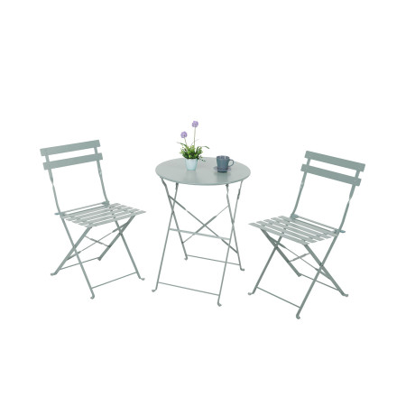 Conjunto de Terraza Plegable Metálico de 2 Sillas y Mesa Redonda Bistreau Gris Thinia Home Conjuntos para Terrazas 1