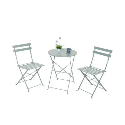 Conjunto de terraço dobrável em metal com 2 cadeiras e mesa redonda Bistreau cinzento Thinia Home Conjuntos de terraço 1