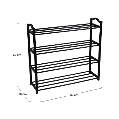 Scaffale Zapatero a 4 ripiani, modello Neo Nero, 63x20x62 cm Thinia Home