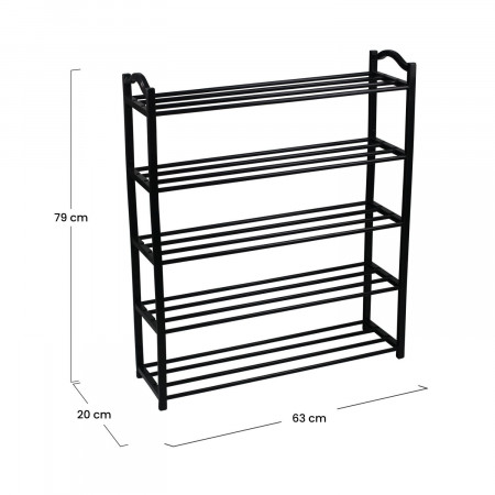 Estantería Zapatero 5 Baldas Sir Negro 63x20x79cm Thinia Home Percheros y Zapateros 5