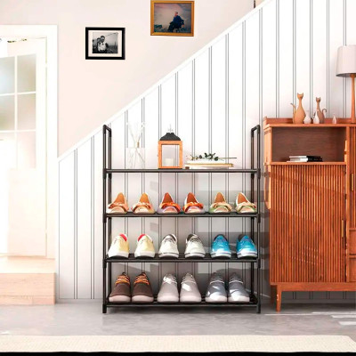 Estantería Zapatero Metálico 4 Baldas Intra Negro 65x30x74cm Thinia Home Zapateros 6