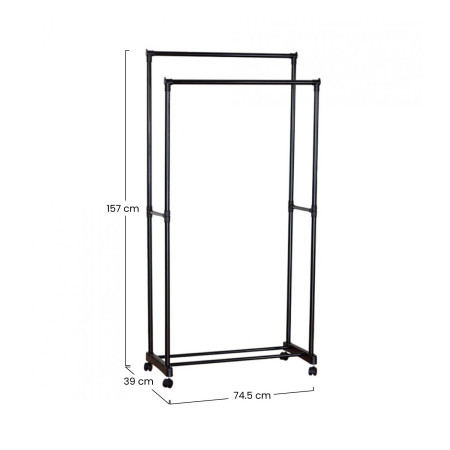 Burro Perchero Doble Metálico con Zapatero Fredo Negro 157x74,5x39cm Thinia Home Percheros 5
