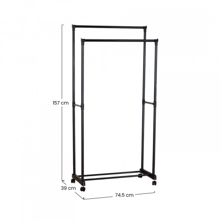 Burro Perchero Doble Metálico con Zapatero Fredo Negro 157x74,5x39cm Thinia Home Percheros y Zapateros 5