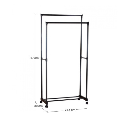 Cabide Metálico Duplo com Sapateira Fredo Preto 157x74,5x39cm Thinia Home Cabides e Sapateiras 5