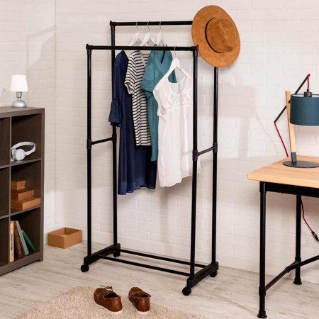 Burro Perchero Doble Metálico con Zapatero Fredo Negro 157x74,5x39cm Thinia Home Percheros 6