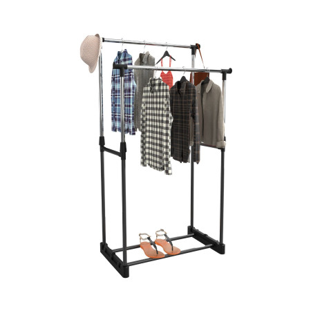 Burro Perchero Doble con Zapatero Steak Plateado/Negro 74x42x157cm Thinia Home Percheros 2