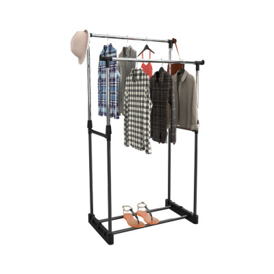 Burro Perchero Doble con Zapatero Steak Plateado/Negro 74x42x157cm Thinia Home Percheros 2