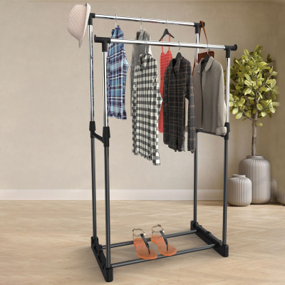 Burro Perchero Doble con Zapatero Steak Plateado/Negro 74x42x157cm Thinia Home Percheros 3