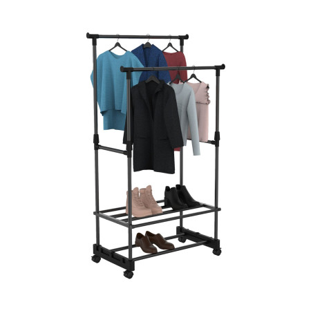 Burro Perchero Doble con Zapatero Clado Negro 74x42x157cm Thinia Home Percheros 2