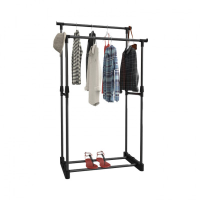 Appendiabiti a doppia barra con porta scarpe Ergo Nero 77x39x157 cm Thinia Home