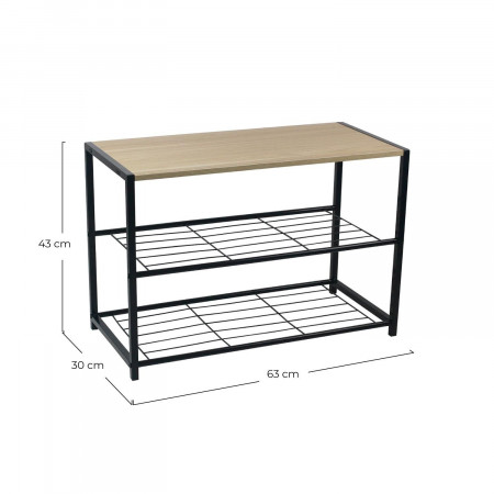 Banco Zapatero Estilo Industrial 2 Baldas Erme Negro/Marrón 63x30x43cm O91 Percheros y Zapateros 6