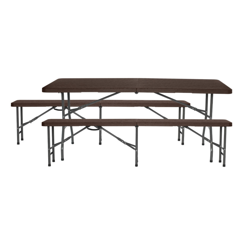 Conjunto Plegable Mesa con 2 Bancos de 180cm Catering Efecto Madera 7house Conjuntos de Jardín 1