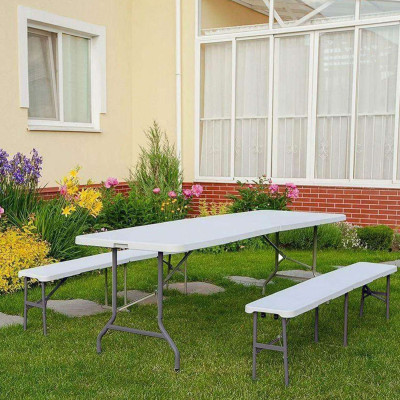 Conjunto Plegable Mesa con 2 Bancos de 180cm Catering Thinia Home Conjuntos de Jardín 5