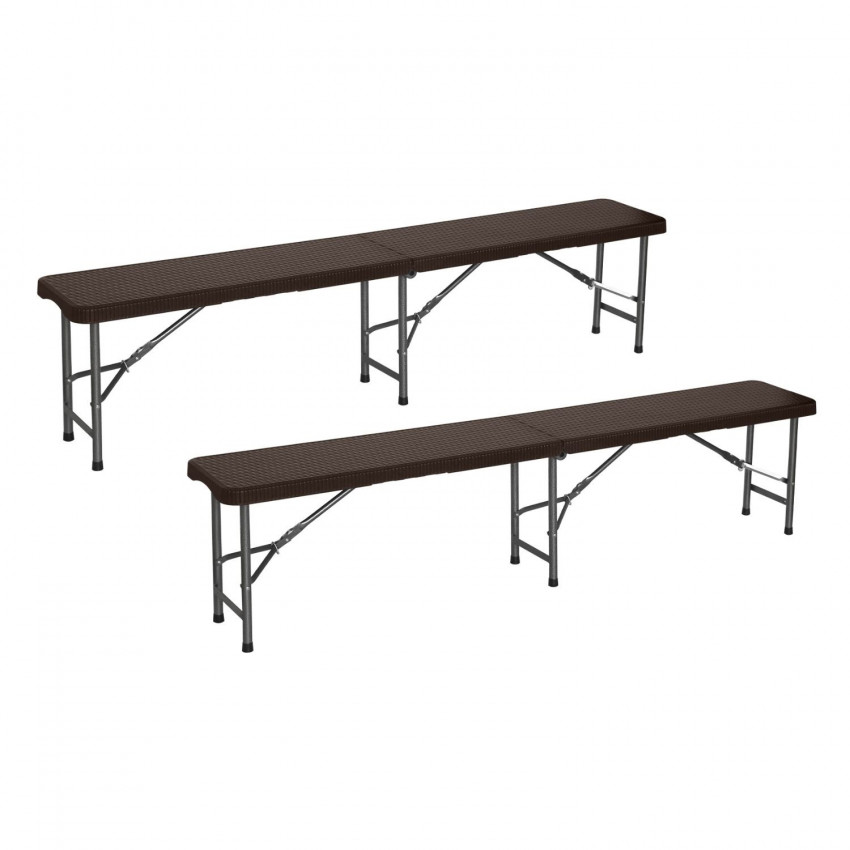 Pack 2 Bancos Plegables Catering Efecto Ratán 180x28x43cm 7house Bancos y Sofás de Exterior 1