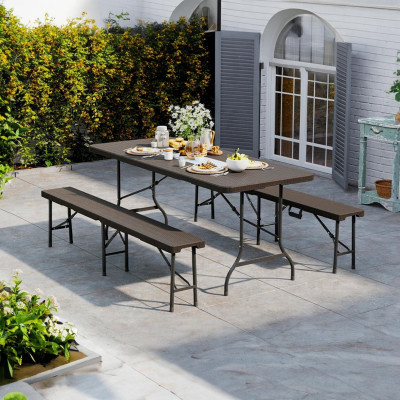 Pack 2 Bancos Plegables Catering Efecto Ratán 180x28x43cm 7house Bancos y Sofás de Exterior 6