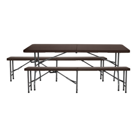 Conjunto Plegable Mesa con 2 Bancos de 180cm Catering Efecto Ratán 7house Conjuntos de Jardín 1