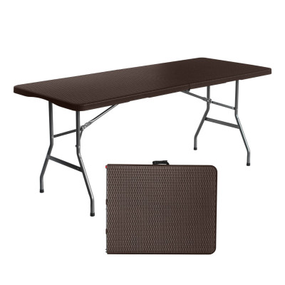 Conjunto Plegable Mesa con 2 Bancos de 180cm Catering Efecto Ratán 7house Conjuntos de Jardín 2