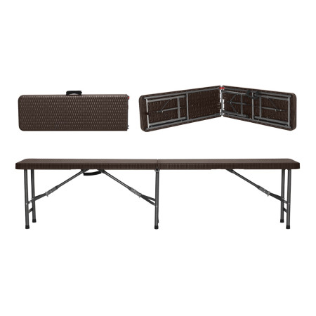 Conjunto Plegable Mesa con 2 Bancos de 180cm Catering Efecto Ratán 7house Conjuntos de Jardín 3