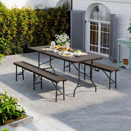 Conjunto Plegable Mesa con 2 Bancos de 180cm Catering Efecto Ratán 7house Conjuntos de Jardín 5
