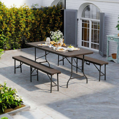 Conjunto Plegable Mesa con 2 Bancos de 180cm Catering Efecto Ratán 7house Conjuntos de Jardín 5