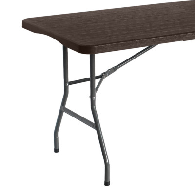 Mesa Plegable Portátil Resina 180cm Marrón Efecto Madera O91 Mesas Plegables 3