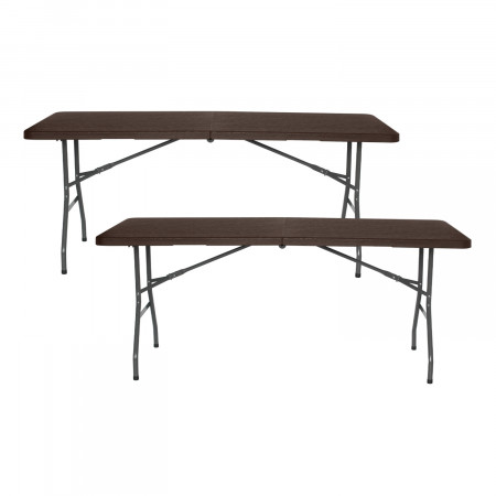Pack 2 Mesas Plegables Portátiles Resina 180cm Marrón Efecto Madera O91 Mesas Plegables 1