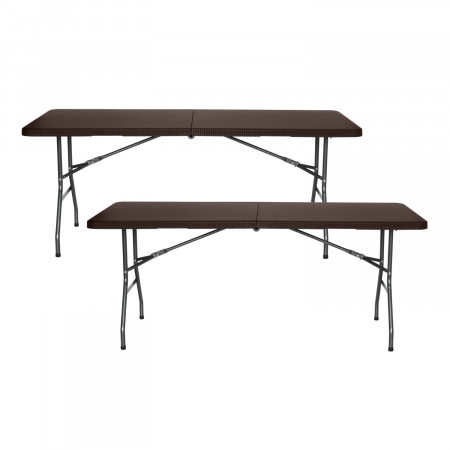 Pack 2 Mesas Plegables Portátiles Resina 180cm Marrón Efecto Ratán O91 Mesas Plegables 1