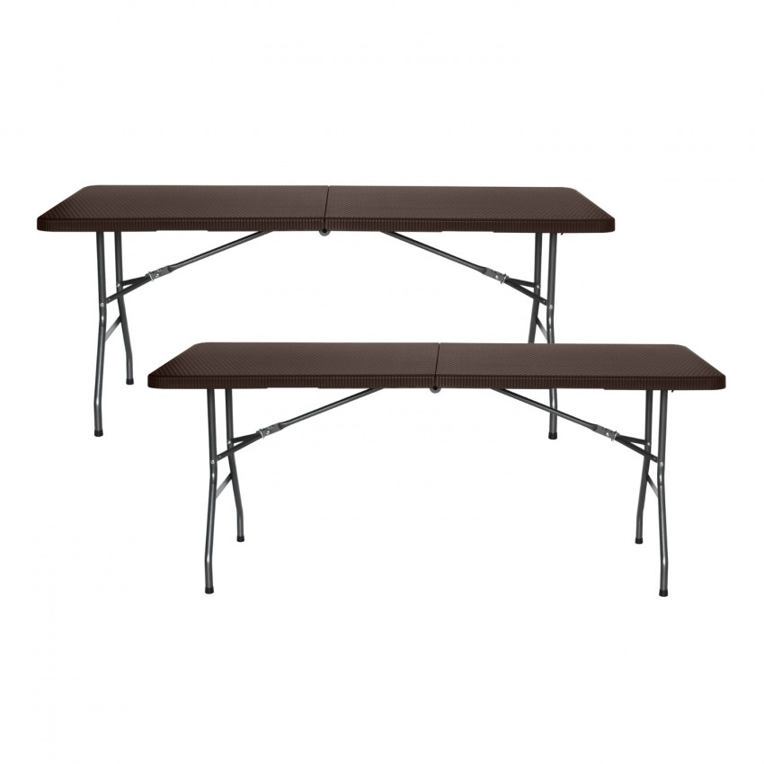 Pack 2 Mesas Plegables Portátiles Resina 180cm Marrón Efecto Ratán O91 Mesas Plegables 1 Pack 2 Mesas Plegables Portátiles Resina 180cm Marrón Efecto Ratán O91 Mesas Plegables 1