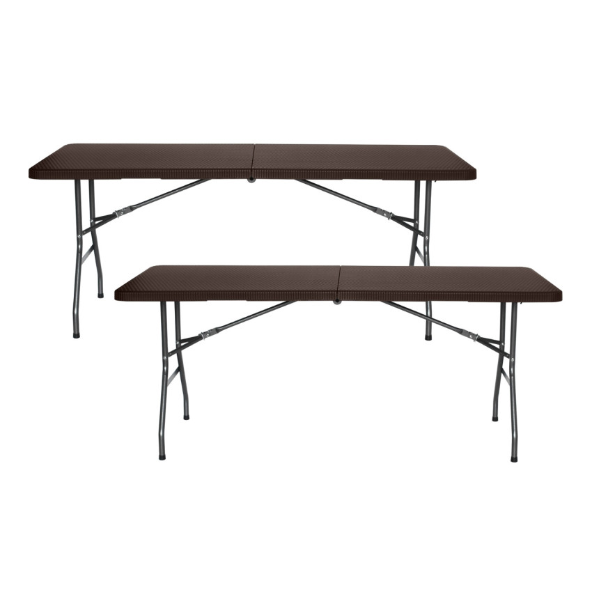 Pack 2 Mesas Plegables Rectangulares para Catering Efecto Ratán 180x74cm Thinia Home Mesas de Jardín 1