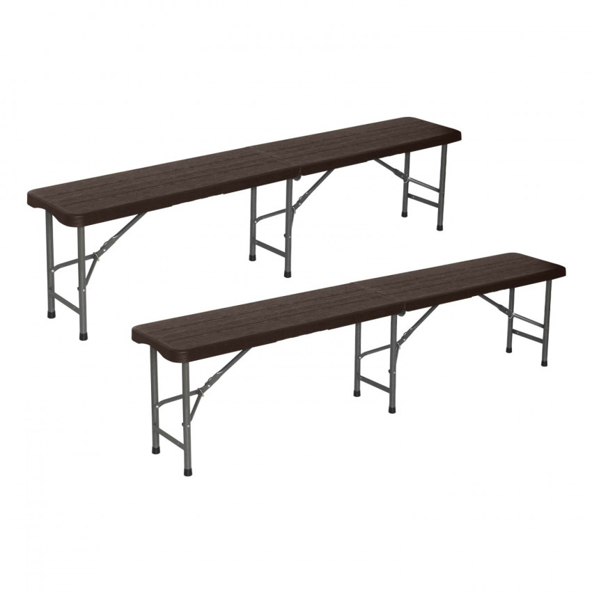 Pack 2 Bancos Plegables Catering Efecto Madera 180x28x43cm Thinia Home Bancos y Sofás de Exterior 1