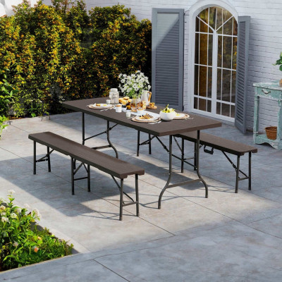 Pack 2 Bancos Plegables Catering Efecto Madera 180x28x43cm Thinia Home Bancos de Jardín 6