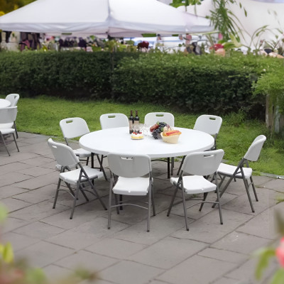 Mesa Plegable Redonda para Catering Efecto Granito 150x74cm Thinia Home Mesas de Jardín 7