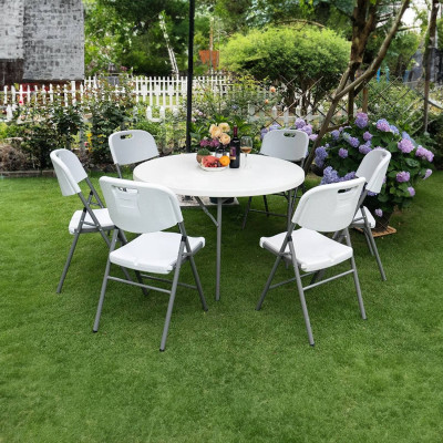 Mesa Plegable Redonda para Catering Efecto Granito 120x74cm Thinia Home Mesas de Jardín 7