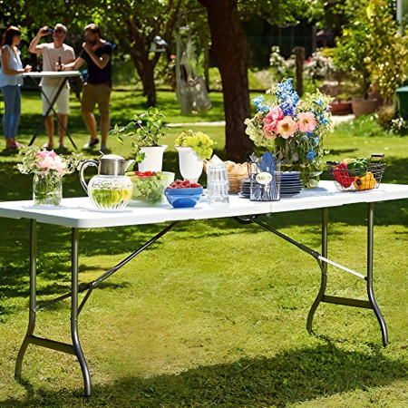 Mesa Plegable Rectangular para Catering Blanco 240x74cm Thinia Home Mesas de Jardín 7