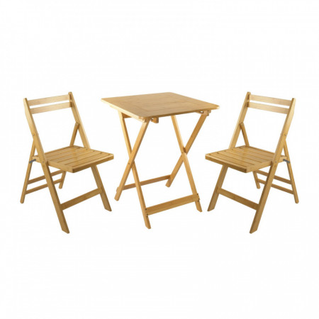Conjunto de esplanada rebatível em madeira de bambu Biano com mesa quadrada e 2 cadeiras 7house