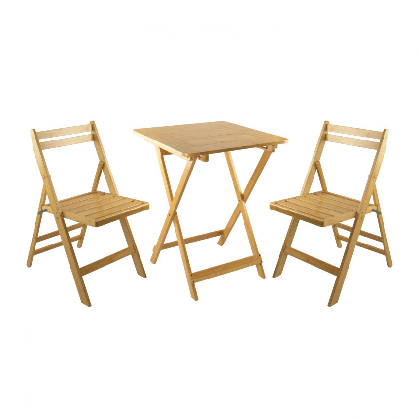 Conjunto de Terraza Plegable Mesa Cuadrada y 2 Sillas Biano Madera de Bambú 7house Conjuntos para Terrazas 1