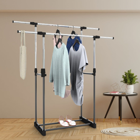 Burro Perchero Doble con Zapatero Hebdo Plateado/Negro 172x41x157cm Thinia Home Percheros 3