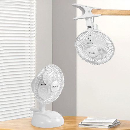 Ventilatore da tavolo con clip da 8" (20 cm), 15 W, 3 velocità, con morsetto, bianco Raydan Home