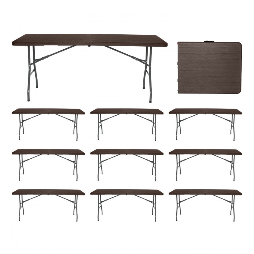 MegaPack 10 Mesas Plegables Portátiles Resina 180cm Marrón Efecto Madera 7house Mesas Plegables 1 MegaPack 10 Mesas Plegables Portátiles Resina 180cm Marrón Efecto Madera 7house Mesas Plegables 1