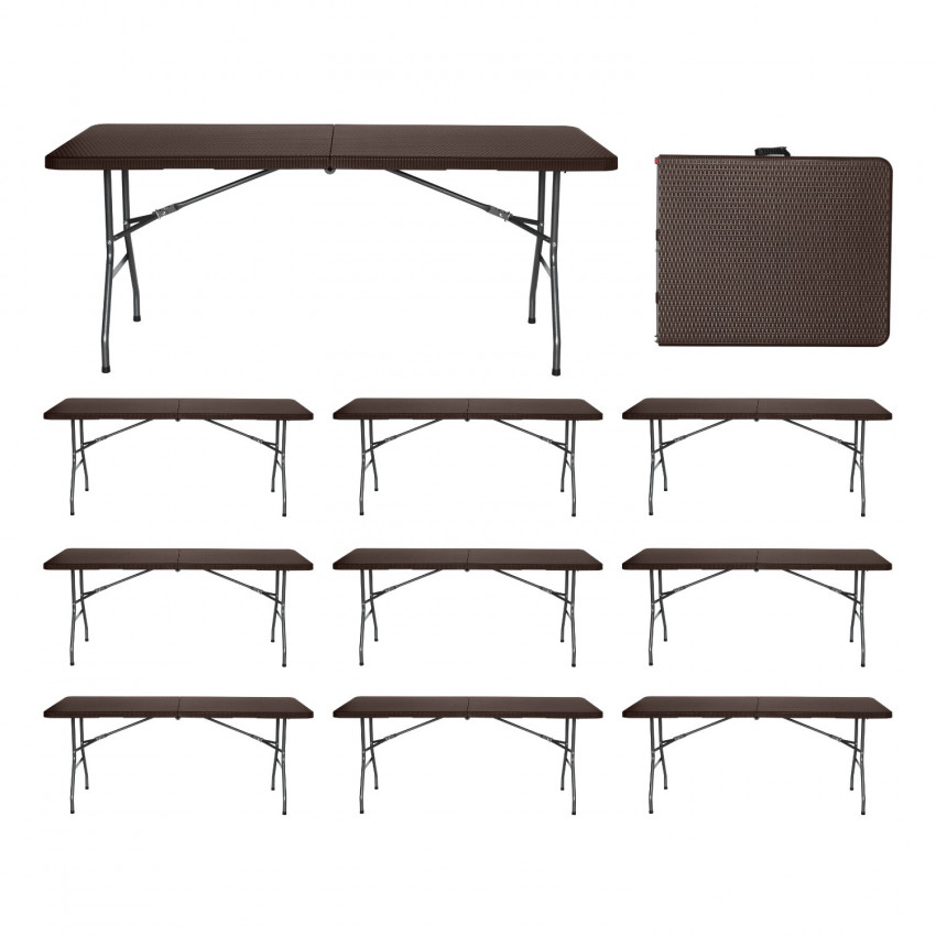 MegaPack 10 Mesas Plegables Portátiles Resina 180cm Marrón Efecto Ratán 7house Mesas Plegables 1 MegaPack 10 Mesas Plegables Portátiles Resina 180cm Marrón Efecto Ratán 7house Mesas Plegables 1
