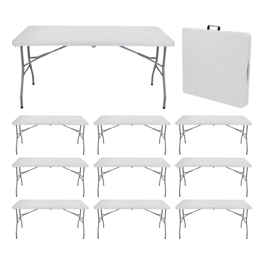 MegaPack: 10 tavoli pieghevoli rettangolari per catering, bianchi, 150x74 cm Thinia Home