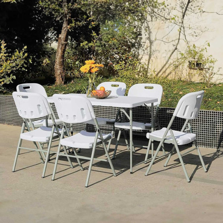 Pack 2 Mesas Plegables para Camping Blanco 122x74cm Thinia Home Mesas de Jardín 7