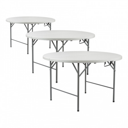 Conjunto de 3 mesas dobráveis portáteis de resina Ø150cm efeito granito branco Thinia Home