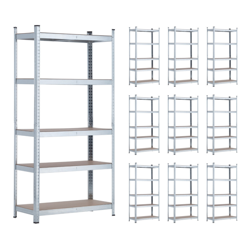 MegaPack 10 scaffali modulari in metallo con 5 ripiani, portata 875 kg, color argento, 90x40x180 cm, 7house Scaffali 1