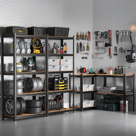 MegaPack 10 Estantes modulares metálicas com 5 prateleiras, 875 kg, pretas, 90 x 40 x 180 cm, 7house Estantes 7