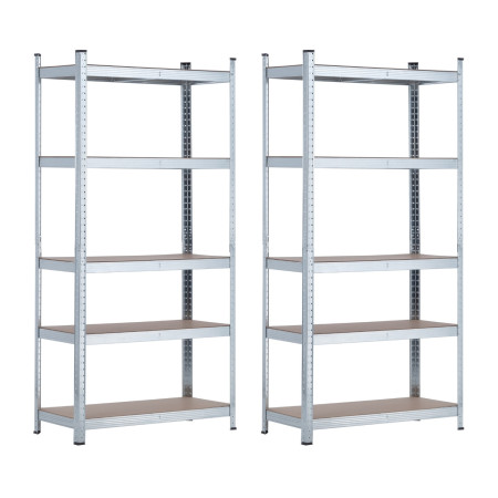 Conjunto de 2 estantes modulares metálicas com 5 prateleiras, capacidade de 875 kg, prateadas, 90 x 40 x 180 cm 7house
