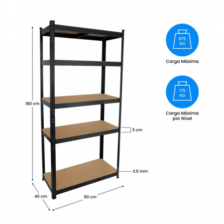 Pack 2 Estanterías Modulares Metálicas con 5 Baldas 875kg Negro 90x40x180cm 7house Estanterías 6