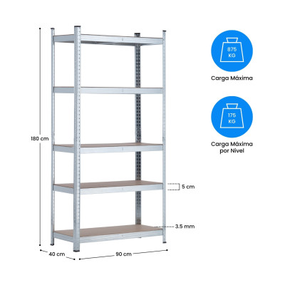 Modulares Metallregal mit 5 Fachböden, 875 kg Tragkraft, 90 x 40 x 180 cm Thinia Home