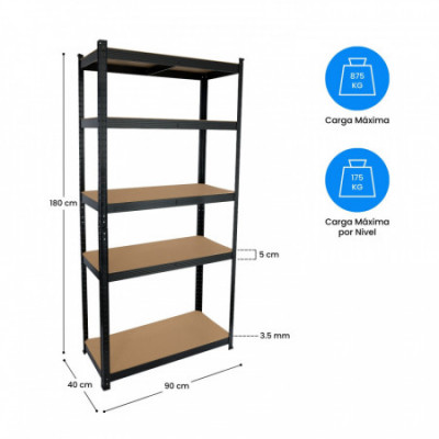 Pack 2 Estanterías Modulares Metálicas con 5 Baldas 875kg 90x40x180cm O91 Estanterías 13