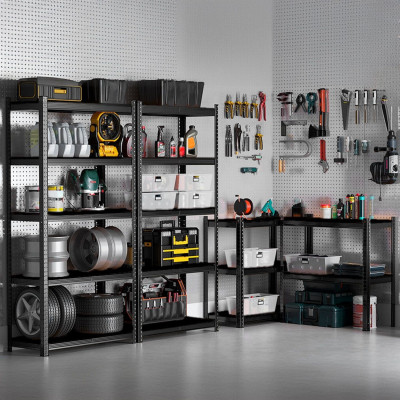 Étagère modulaire métallique à 5 tablettes, 875 kg, noire, 90 x 40 x 180 cm 7house